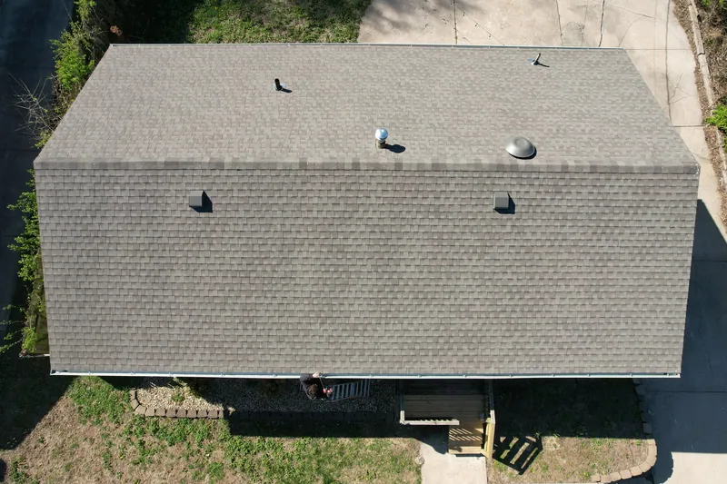 Finished shingle roof from directly above